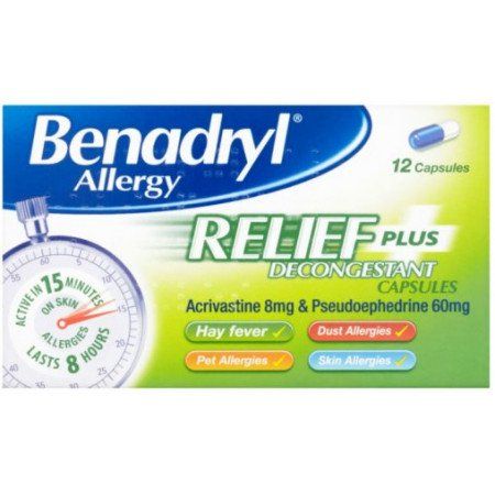 Benadryl Plus Capsules Allg/Relief  12S